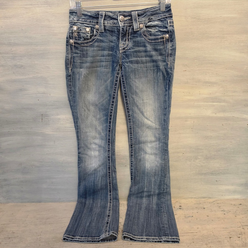 Miss Me 98% Cotton Signature Boot Medium Wash Embellished Denim Jeans Size 25 GC